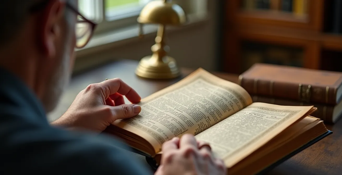 Sammler recherchiert in antiquarischen Katalogen und digitalen Datenbanken