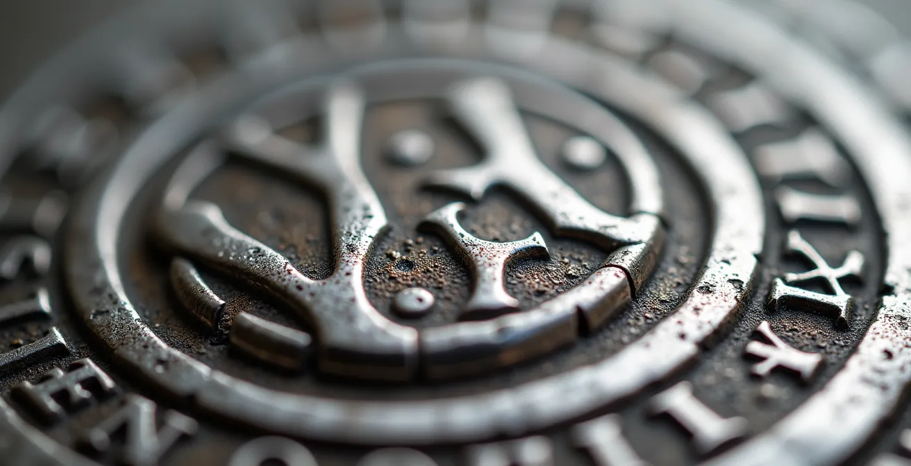 Makroaufnahme einer barocken Augsburger Silberpunze mit Werkzeugspuren