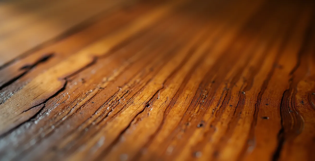 Makroaufnahme einer polierten Biedermeier-Kommode mit sichtbarer Holzmaserung