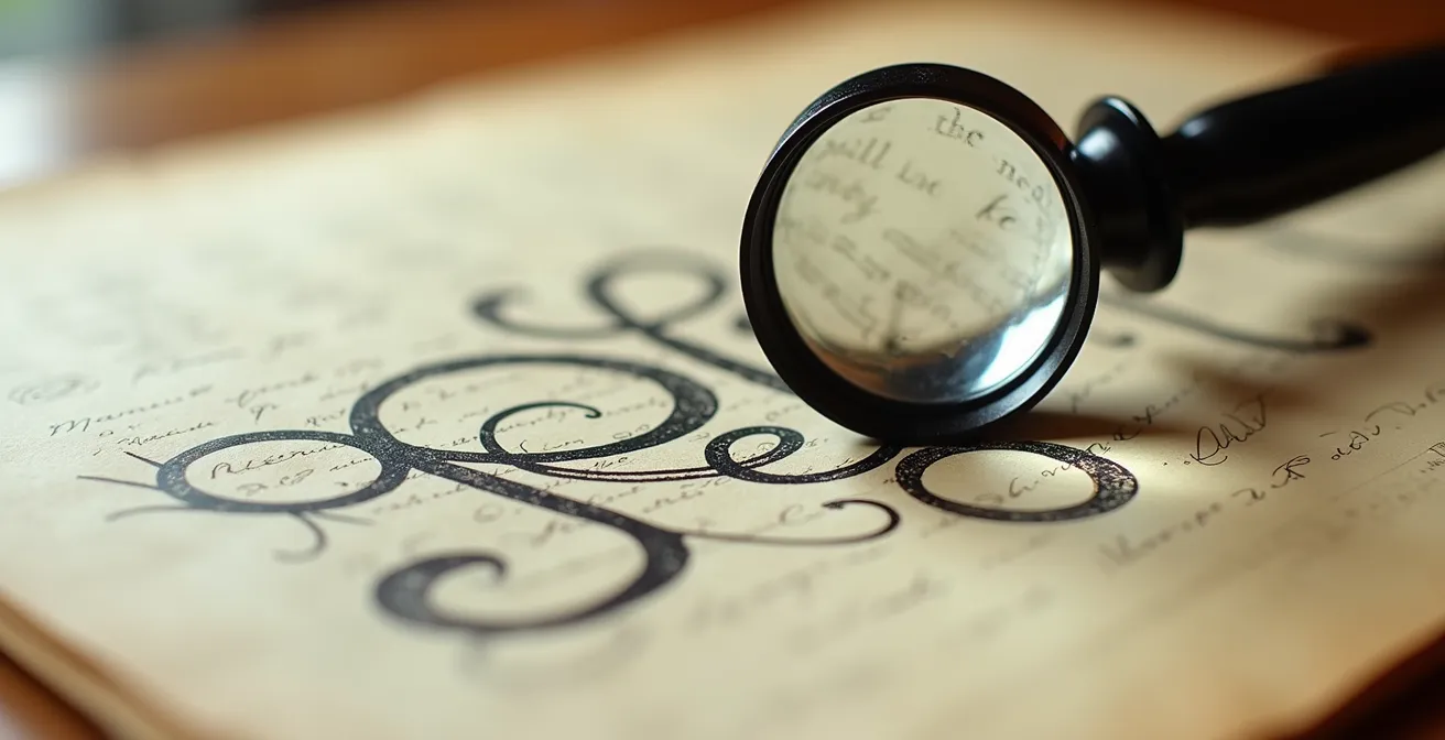 Experte prüft mit Lupe die Echtheit einer Buchsignatur