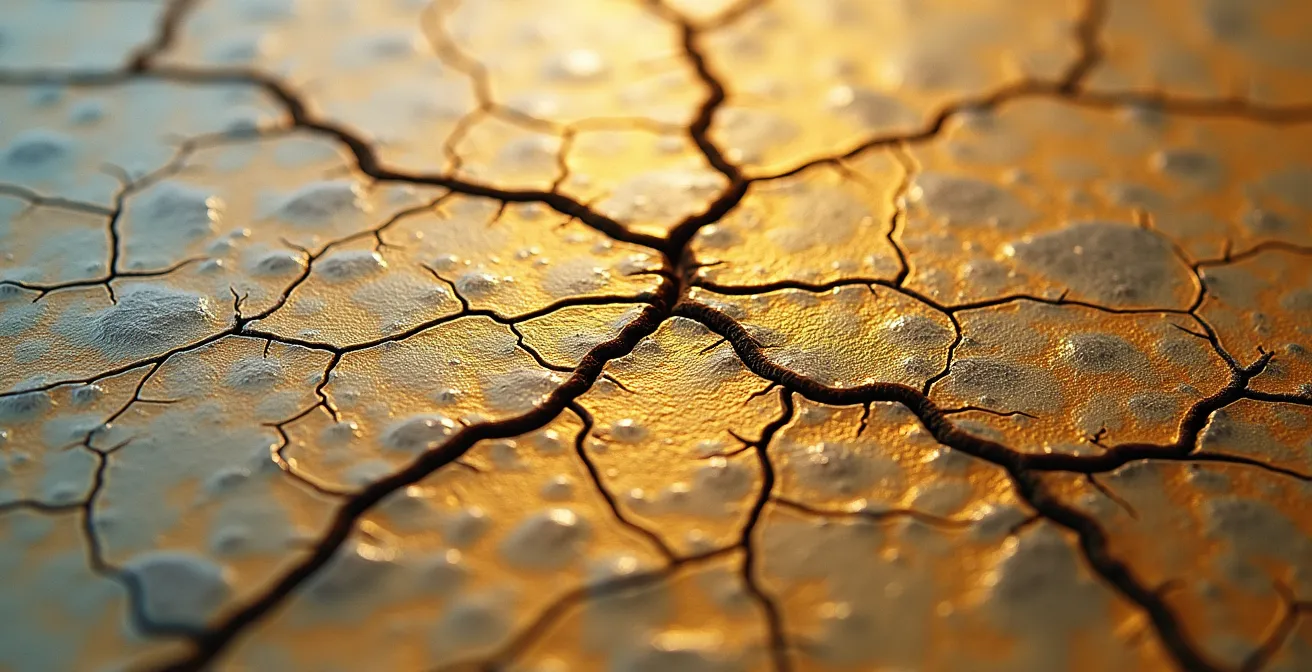 Makroaufnahme eines Craquelé-Musters auf einem alten Ölgemälde