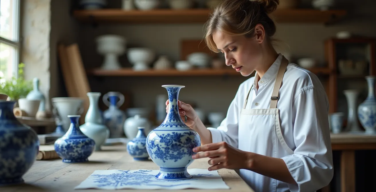 Historische Porzellanmanufaktur mit traditionellen Werkstätten und Brennöfen