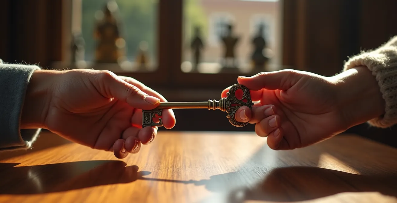 Übergabe einer Sammlung an die nächste Generation symbolisch dargestellt