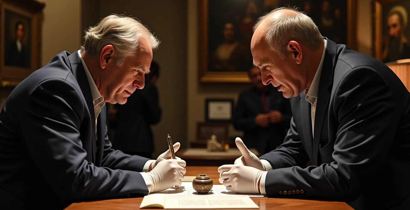 Diskrete Kunsthändler-Verhandlung in privatem Ambiente