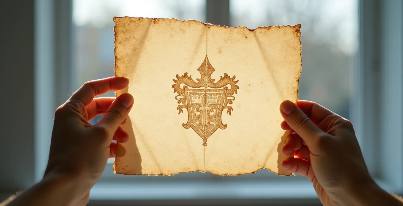 Historisches Wasserzeichen im Papier sichtbar durch Durchlicht