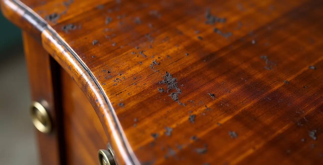 Makroaufnahme von authentischer Patina auf Biedermeier-Möbel